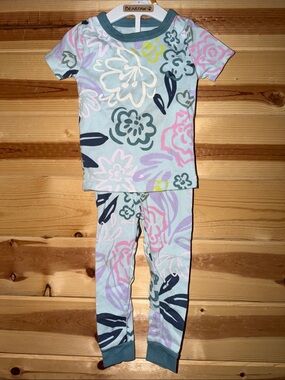 wonder nation Light Blue Floral Kids Pajama Set with Pink Lavender Navy Accents